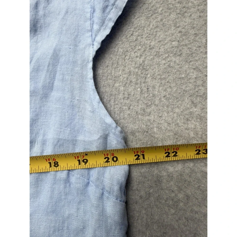 100% Lino Dress Womens Large Blue Embroidered Linen Boho Shift Pockets Italy - Picture 12 of 14